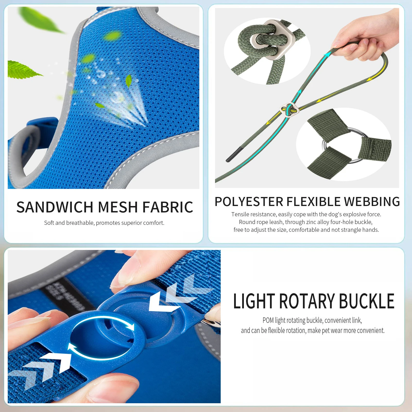 Conjunto de arnés ajustable para mascotas, correa reflectante y transpirable para caminar al aire libre, accesorios para perros pequeños y medianos - imagen 4