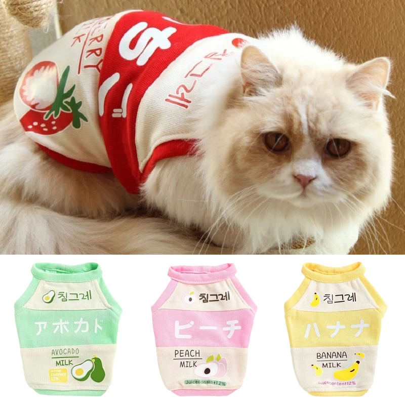 Chaleco con estampado de frutas para gatos, camisola bonita de estilo japonés y coreano para mascotas, vestidos para gatitos Sphynx, Verano