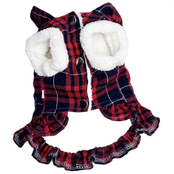 Vestido a cuadros de otoño/invierno para mascotas, abrigo grueso y cálido para perros pequeños y gatos, ropa para perros pequeños, ropa para cachorros