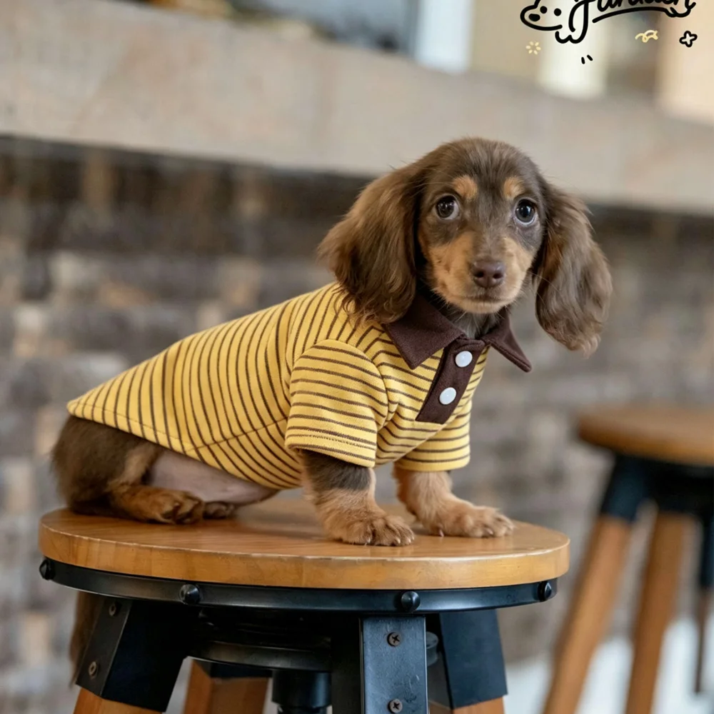 Camiseta de algodón a rayas para perro salchicha – Polo teckel