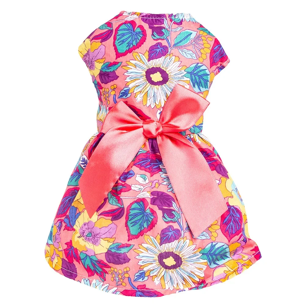 Vestidos para perros hawaianos con temática de verano, vestido de vacaciones para perros, flamenco, fruta, patrón Floral, vestidos para cachorros con lazo para niñas, perros, gatos, playa - imagen 3