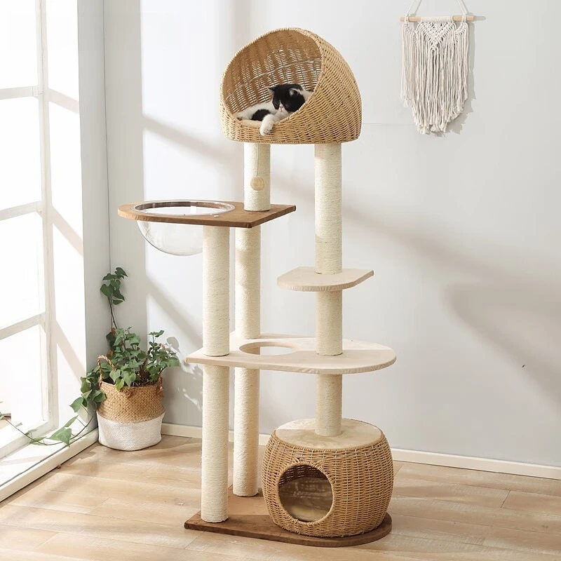 Árbol para gatos de madera maciza, árbol grande para dormir para gatos, cabina transparente, torre para gatitos, accesorios de juguete para mascotas, poste rascador para siesta para gatos - imagen 2