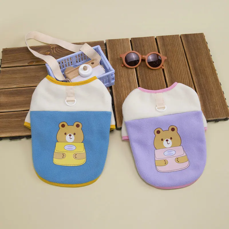 Abrigo de felpa de otoño/invierno para mascotas, cárdigan de lana de cordero con oso de peluche, ropa bonita para cachorros, ropa para perros pequeños