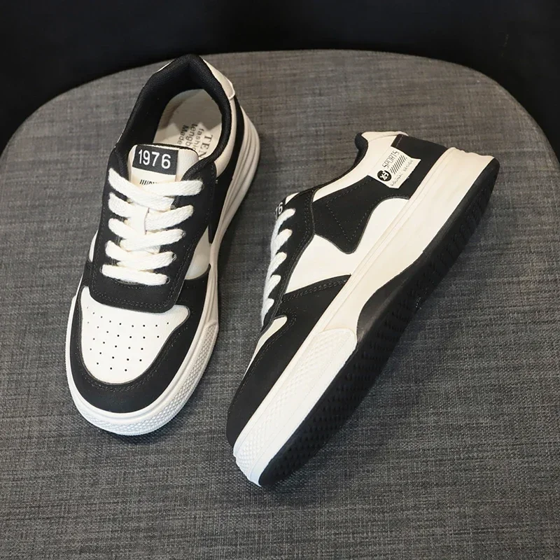 Zapatos deportivos con plataforma, zapatillas planas para mujer, tenis para mujer, informales, vulcanizados, moda negra, zapatillas de deporte de suela gruesa Harajuku - imagen 3