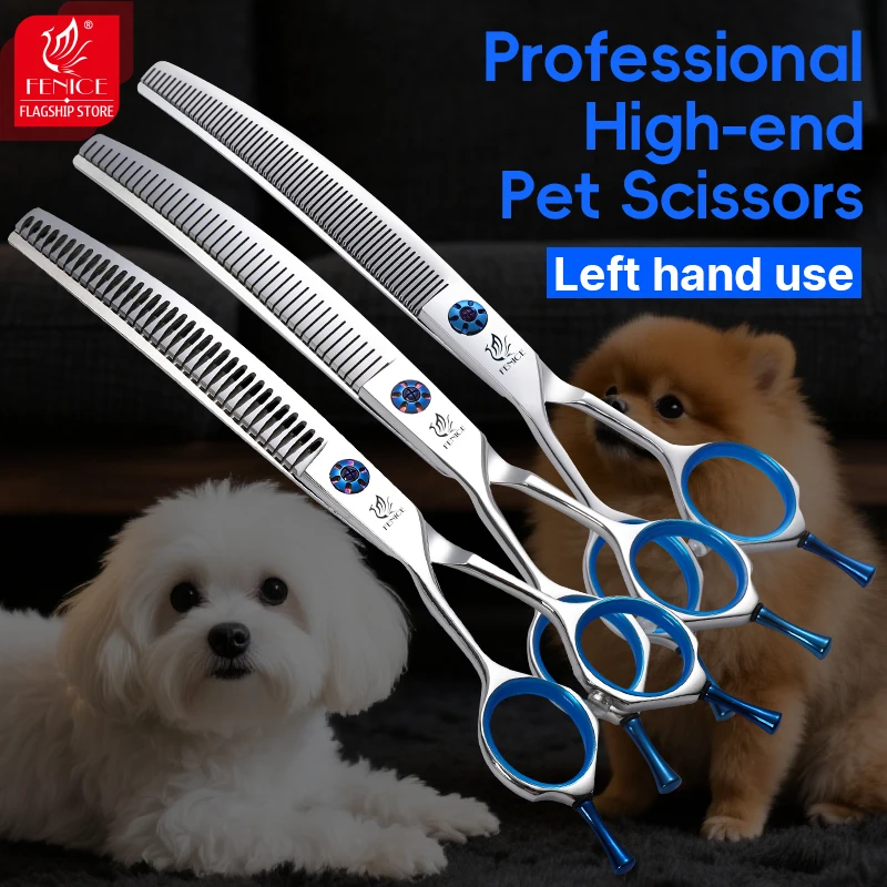 Fenice JP440C profesional 7/7, 5/8 pulgadas zurdo corte de perro curvo esponjoso adelgazamiento tijeras de aseo rectas - imagen 4