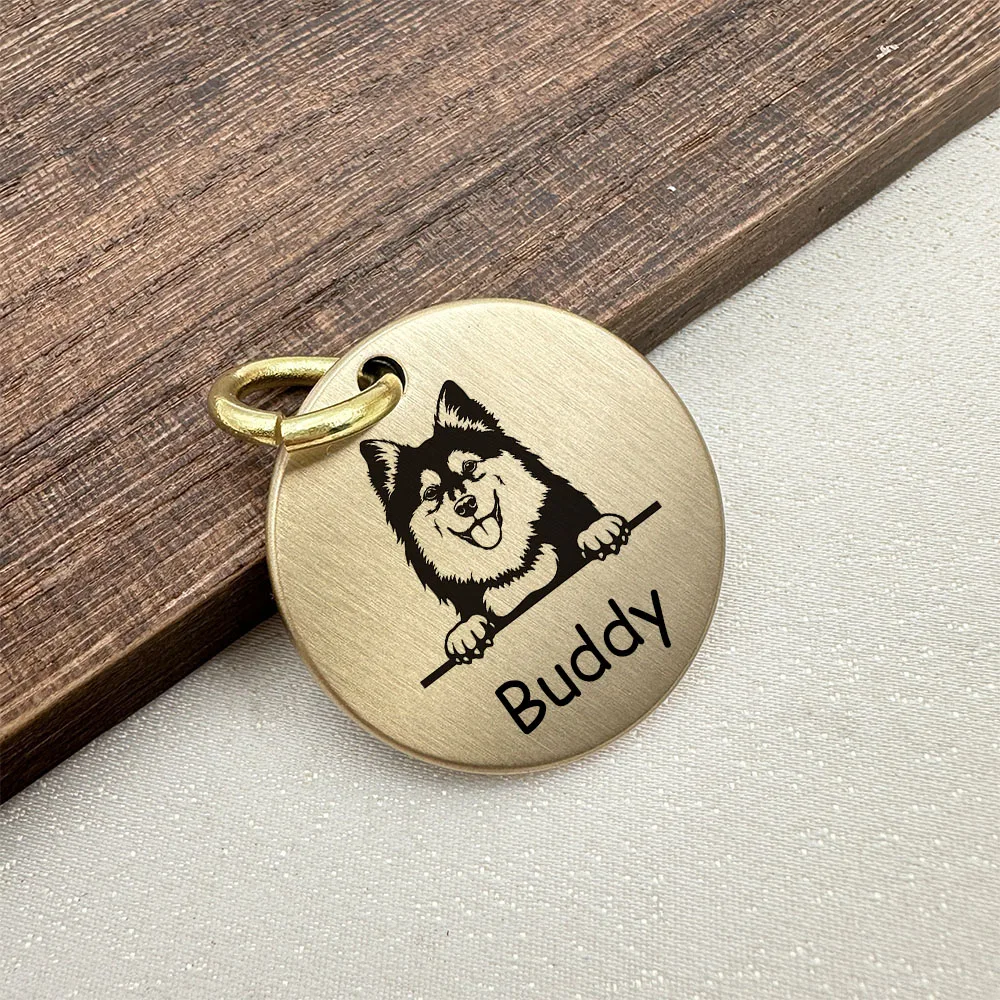Etiquetas de identificación personalizadas para mascotas, grabado de latón martillado a mano, collares antipérdida para cachorros y gatitos, etiqueta con nombre para perros y gatos, accesorios para perros y mascotas - imagen 3