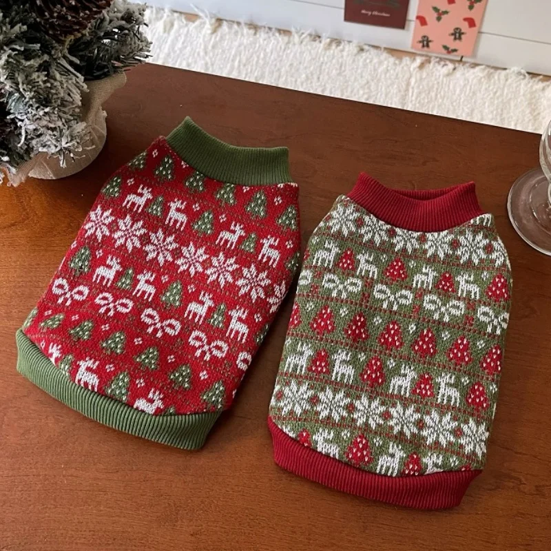 Sudaderas con capucha cálidas para perros, ropa para perros de Año Nuevo, sudaderas con estampado navideño para cachorros, jerséis de moda para gatos, sudaderas para mascotas, trajes de Bichon - imagen 2