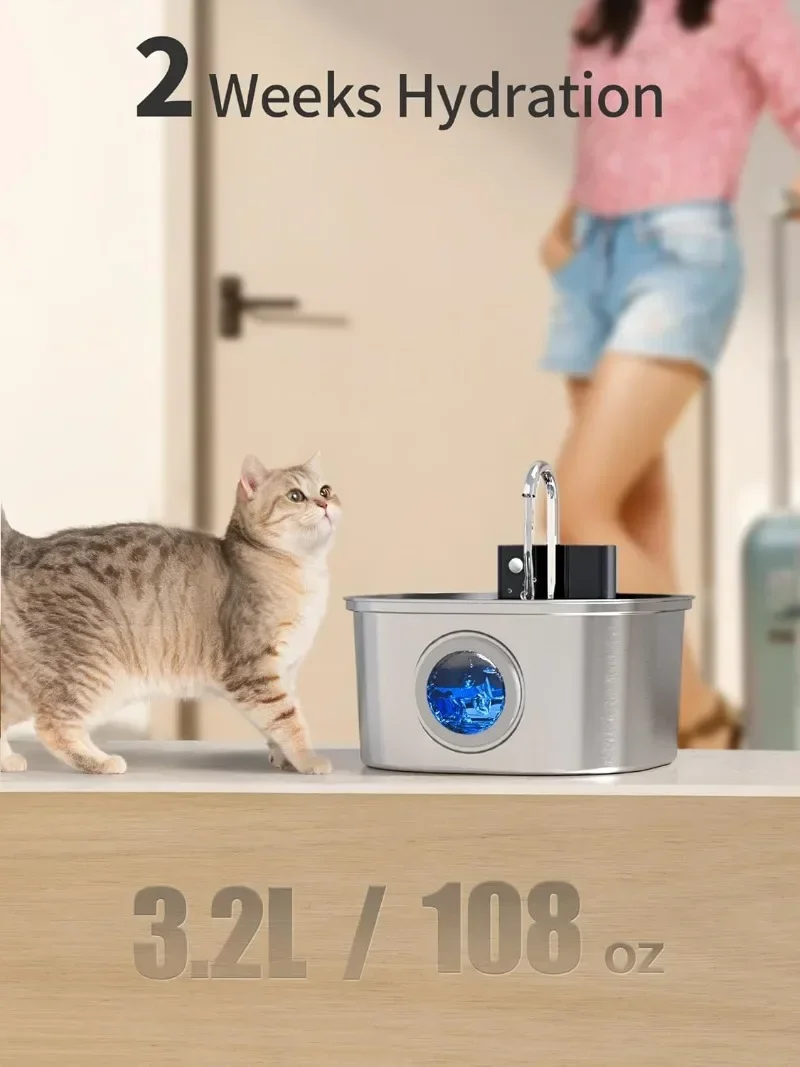 Fuente de agua inalámbrica para gatos de 3,2l, batería de 4000mAh, Sensor automático, fuente para beber para perros y gatos, dispensador de agua para mascotas - imagen 4
