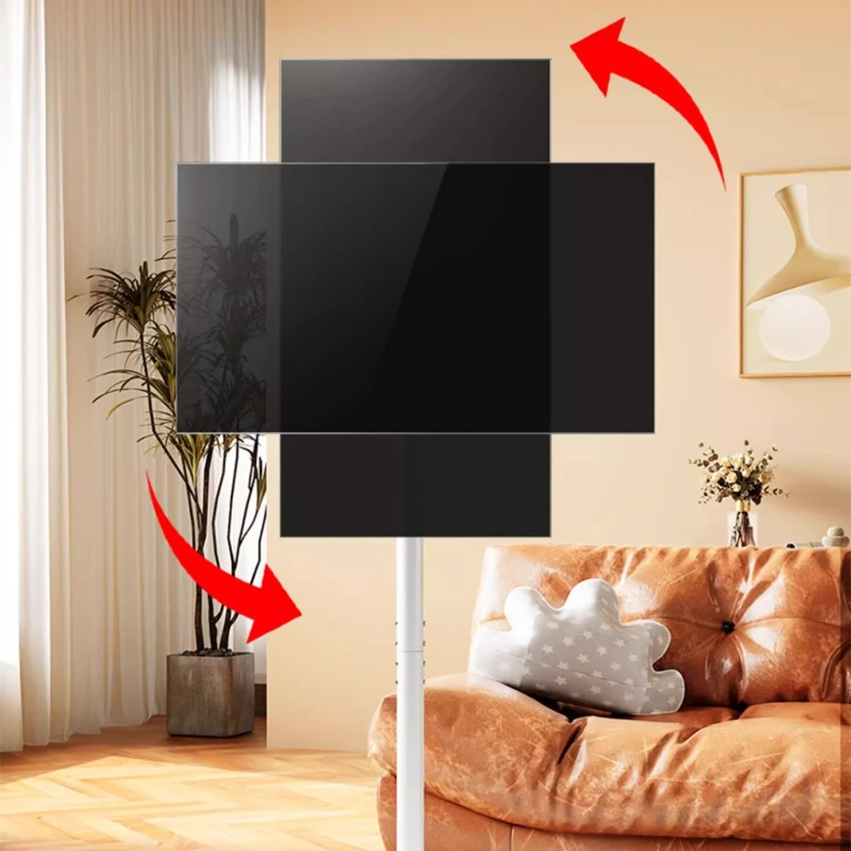 360 ° Soporte de TV giratorio de altura ajustable con ruedas silenciosas -Carrito de TV de montaje en piso para pantallas de 10-46", 88 libras, VESA 200x200 mm - imagen 5