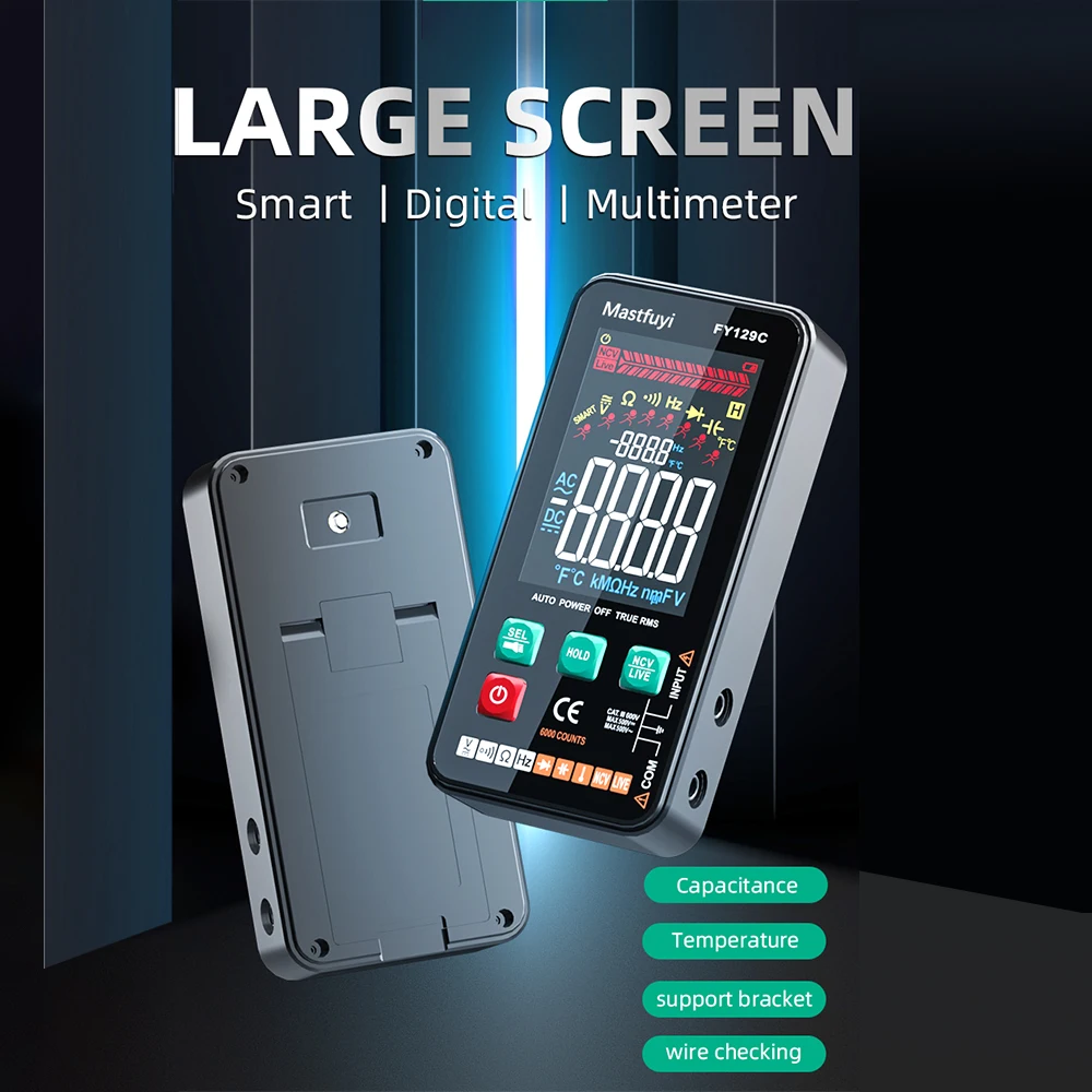 Multímetro Digital con pantalla a Color FY128C/129C 5999 T-RMS, probador profesional de electricista, multímetro de capacitancia de voltaje CC CA - imagen 3