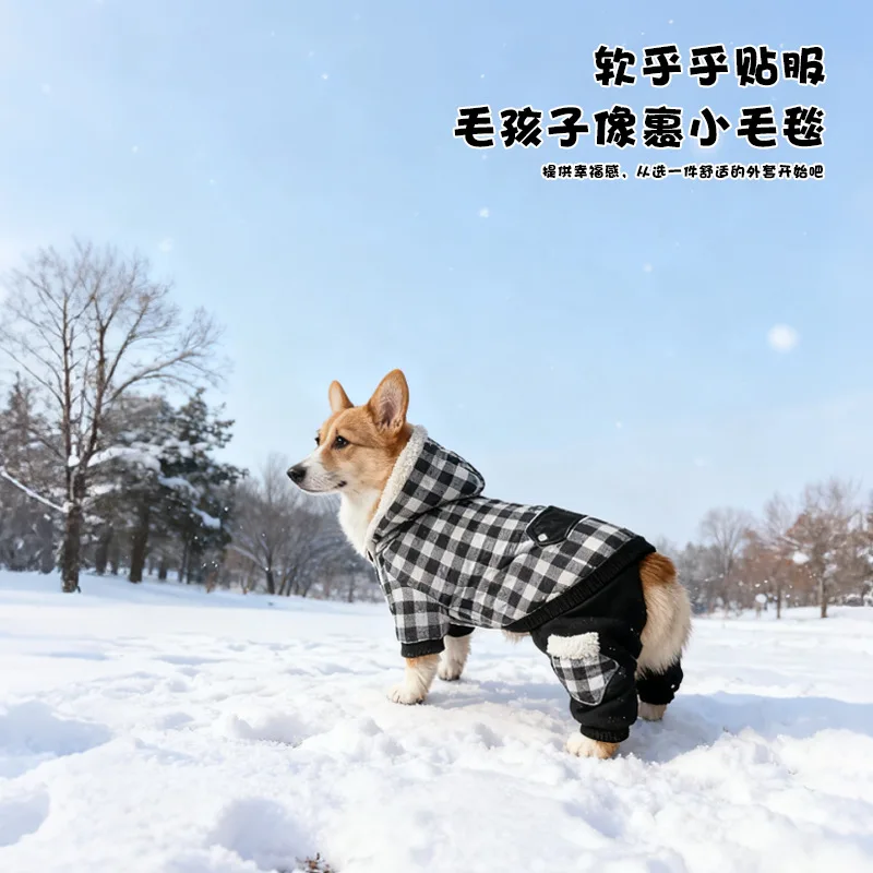 Nueva ropa con capucha para mascotas, ropa a cuadros para perros de otoño e invierno, ropa gruesa para mascotas, suministros para perros - imagen 3