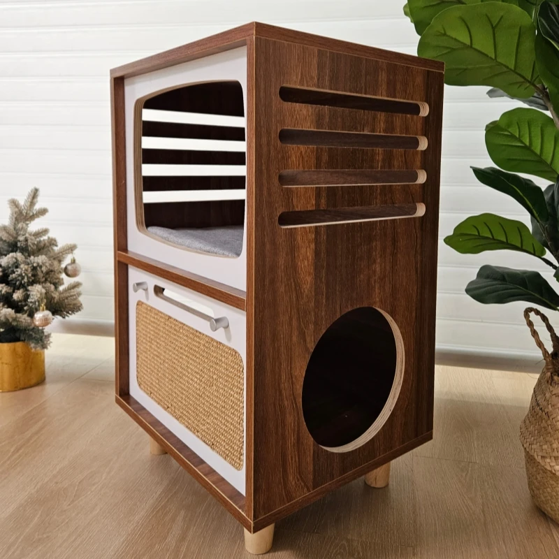 Camas de madera maciza para gatos, muebles creativos para gatos, casa de cama para mascotas, gatos, casas para el hogar, suministros para mascotas, camas ocultas, casas para habitaciones de túnel - imagen 3