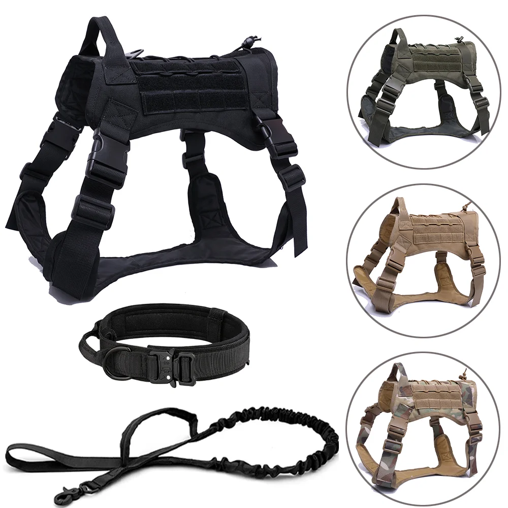 Arnés táctico para perros, conjunto de correa, chaleco militar para mascotas, servicio de arnés para perros medianos y grandes, entrenamiento de caza y caminar