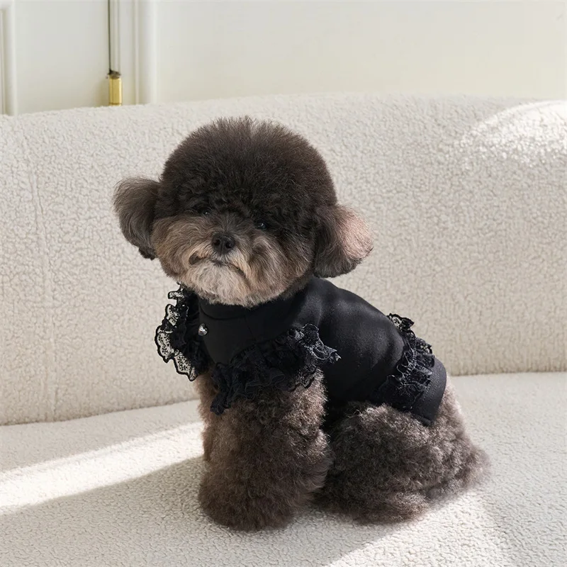 Chaleco de manga voladora de encaje para primavera, camisa Base para mascotas, camisa Base de oso de peluche, camiseta para gato, Top, ropa para cachorros, chaleco - imagen 5