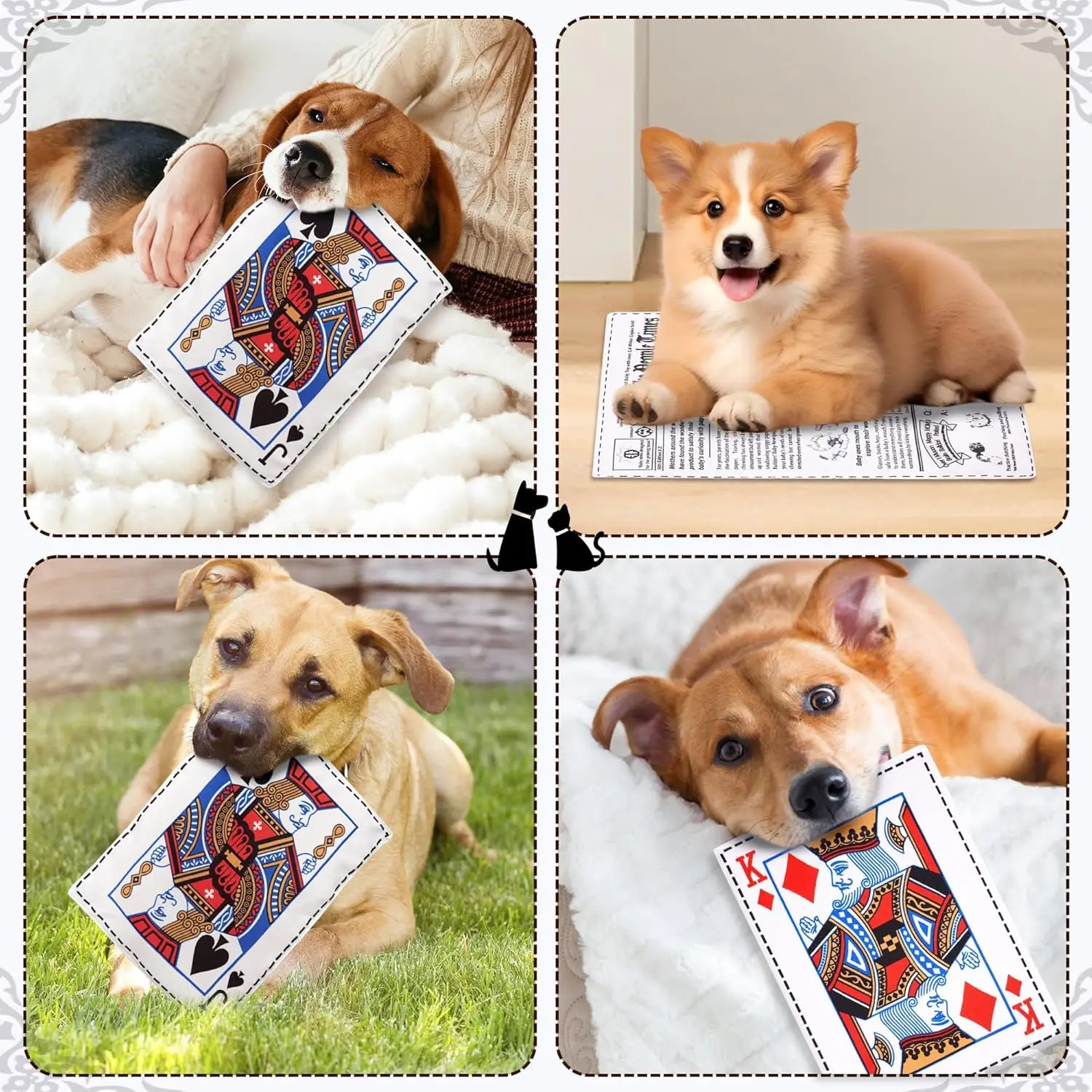 4 Uds. Divertidos juguetes para perros chirriantes de póker de periódico, juguetes interactivos de felpa con papel arrugado para perros pequeños, medianos y grandes - imagen 3