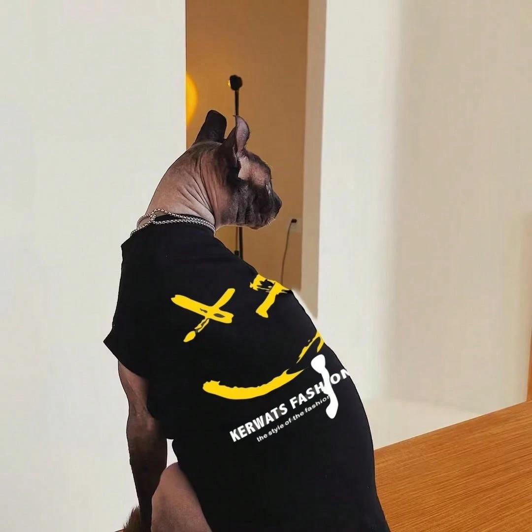 Esfinge sin pelo para gato, camiseta sin mangas fina con estampado de letras sonrientes, parte inferior de gato de gama alta, ropa de primavera y verano