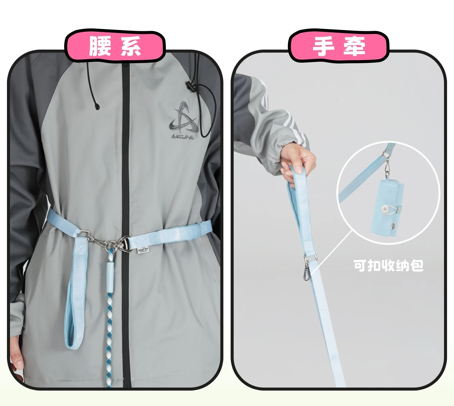 Correa P de lujo para mascotas con bolsa de almacenamiento, collar para perros con correa, correa de entrenamiento para mascotas, correa para caminar ajustable para mascotas sin tirones azul - imagen 5