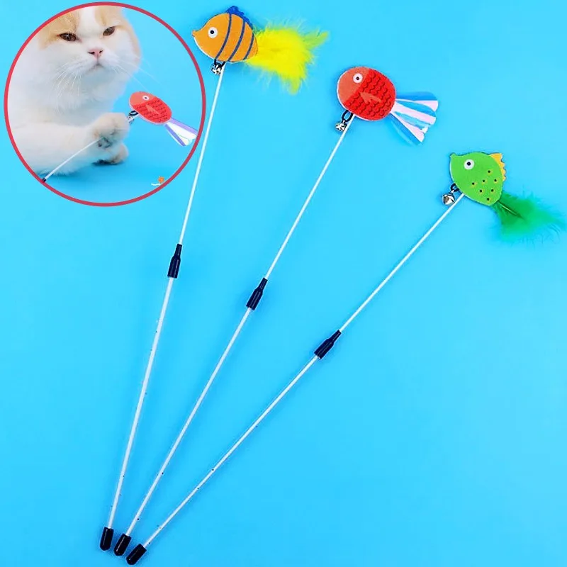 Juguete interactivo de plumas divertido para gatos con resorte y pez - imagen 2