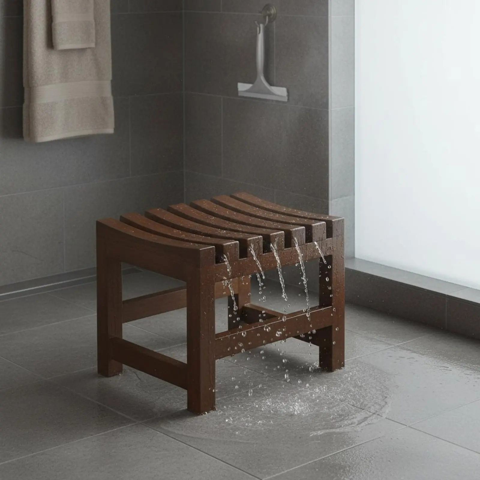 Taburete de Ducha de Madera Maciza Impermeable y Resistente - imagen 5
