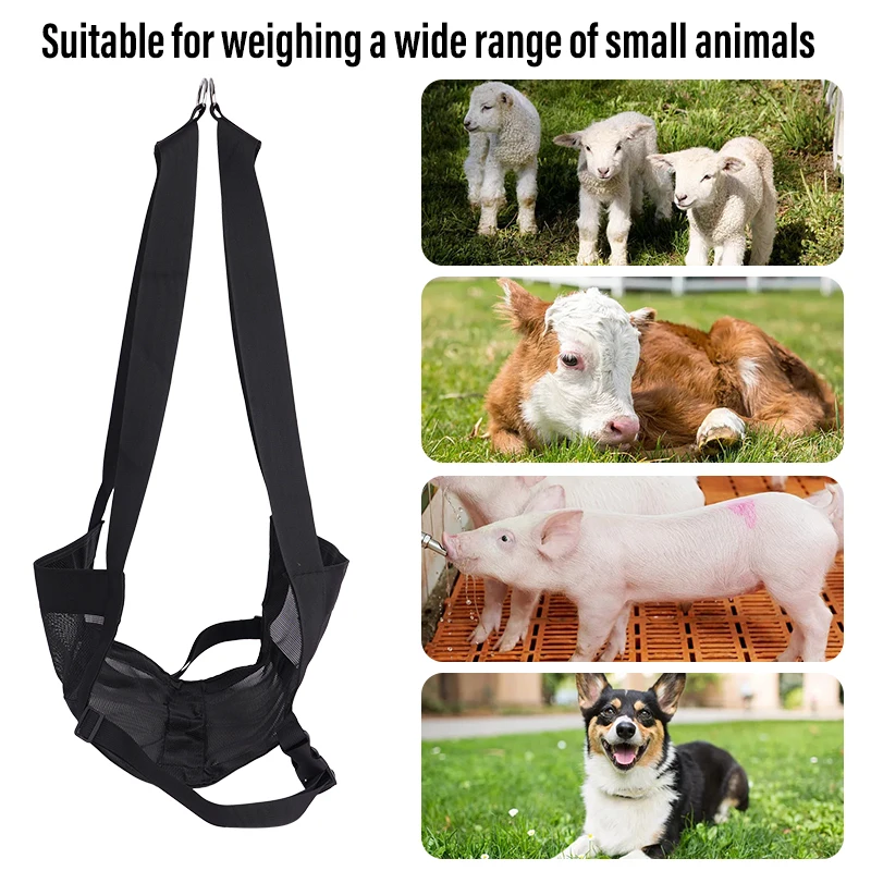 Eslinga de pesaje para animales pequeños, eslinga de pesaje para pantorrillas, longitud de correa ajustable duradera negra para pesar pantorrillas, corderos, cabras, bebés - imagen 2