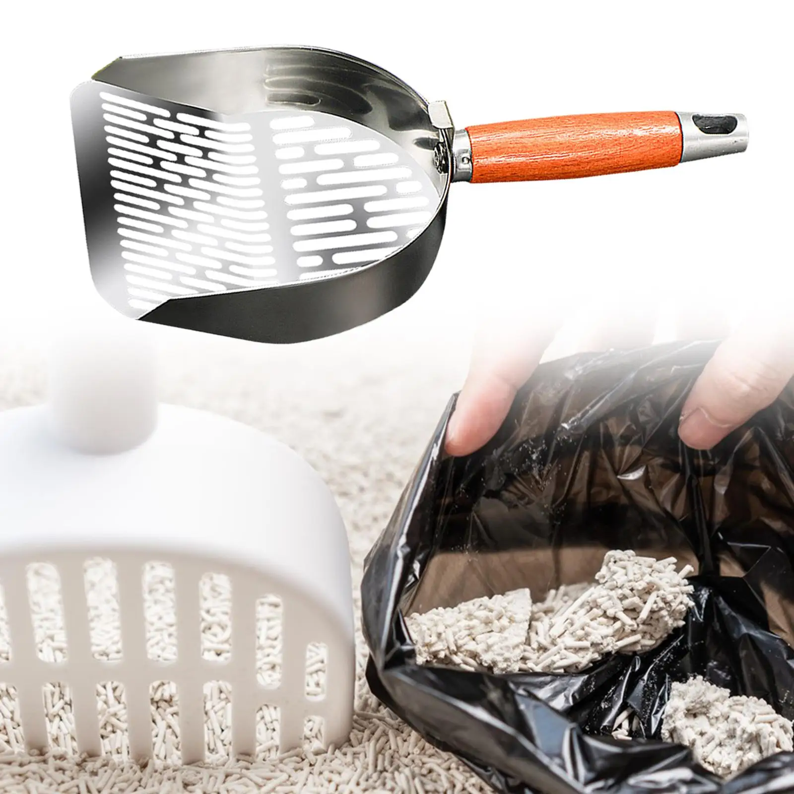 Pala de arena para gatos de acero inoxidable, palas de arena antiadherentes para pene profundo, herramienta de limpieza para animales pequeños, suministros para mascotas