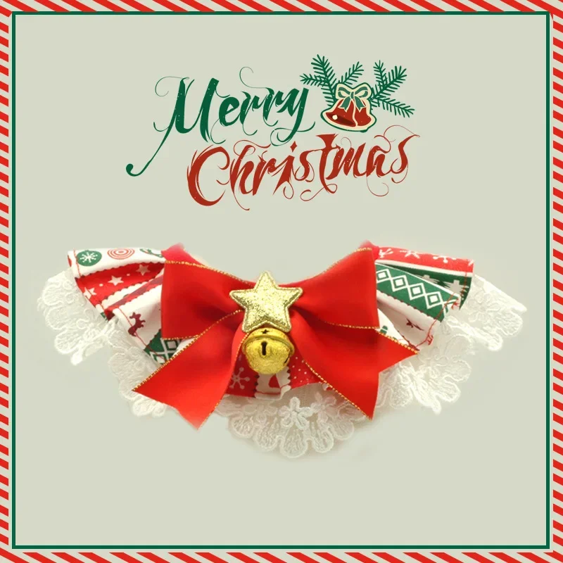 Para perros pequeños, medianos y grandes, Babero de encaje estilo navideño, Collar para gatos, accesorio de moda para mascotas navideñas - imagen 2