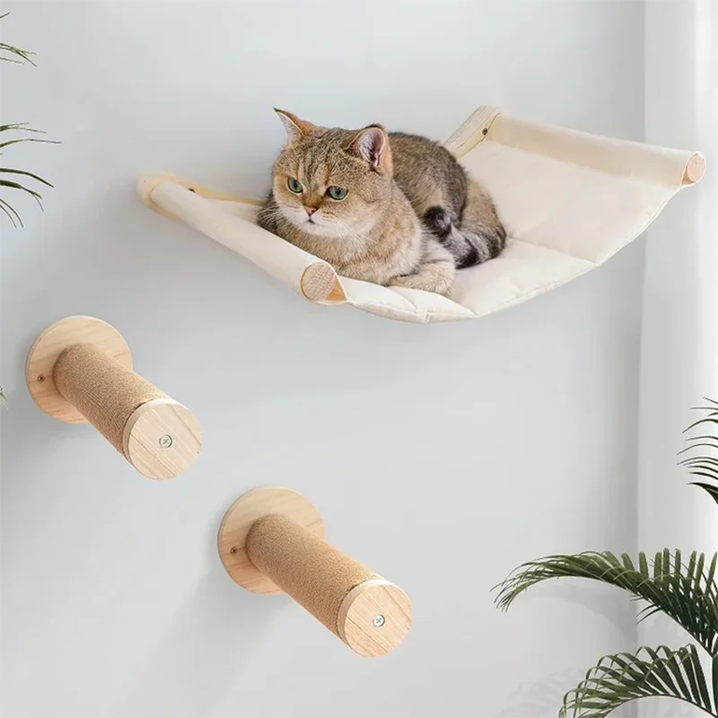 Estante de escalada para gatos montado en la pared, muebles de pared, escalera con cuerda de Sisal, poste rascador, árbol para gatos, gatitos, durmiendo - imagen 4