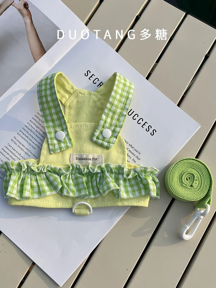 Vestido transpirable para perro, conjunto de arnés y correa para perros pequeños, gatos, cuadros florales, ropa bonita de princesa para cachorros, primavera y verano - imagen 5