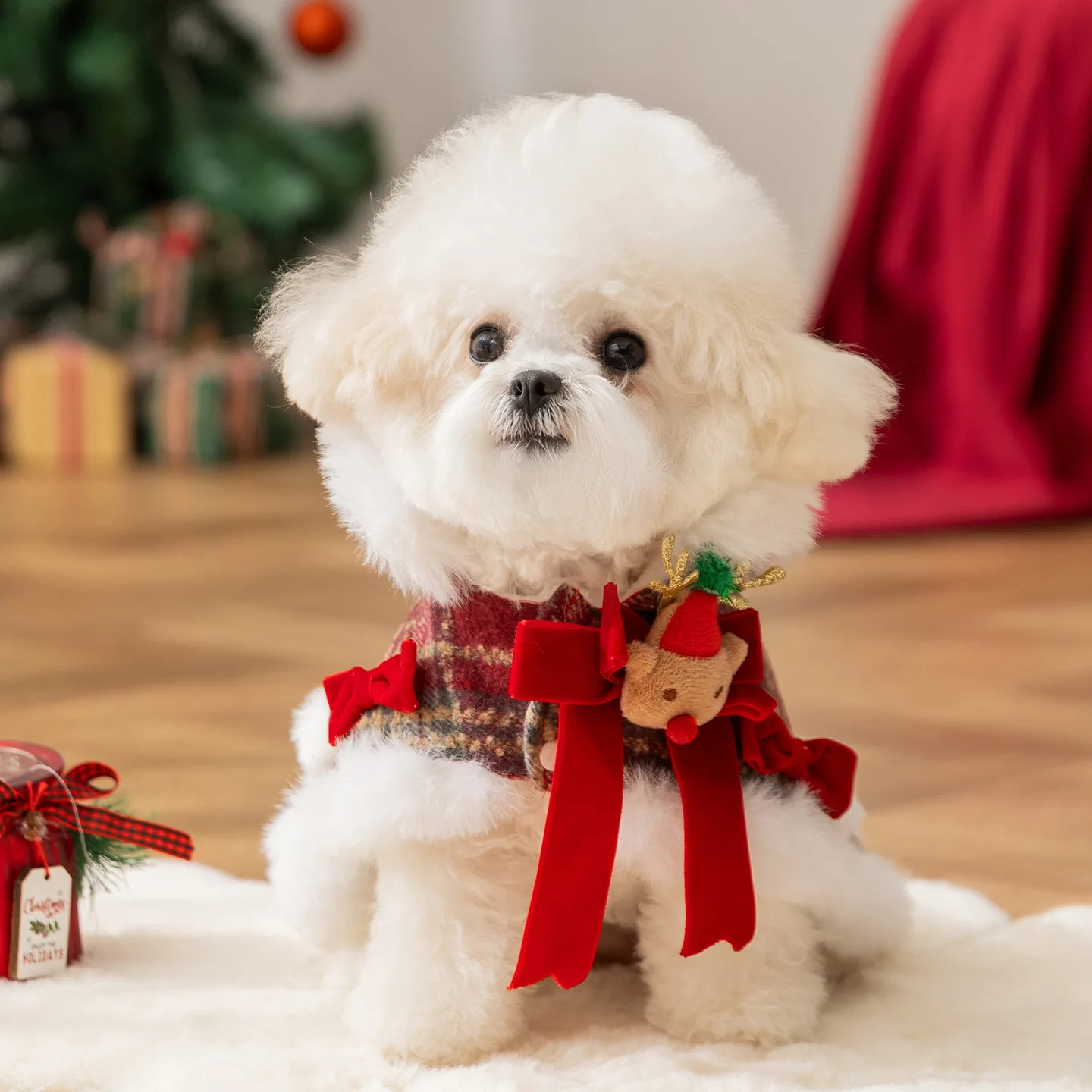 Abrigo invierno perro mini cachorro capucha forro terciopelo navideño - imagen 2