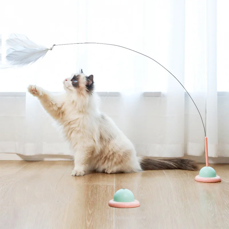Juguetes interactivos para gatos, juguete divertido para rascar, potente ventosa de mano con pluma para gatito, Ejercicio en interiores - imagen 3