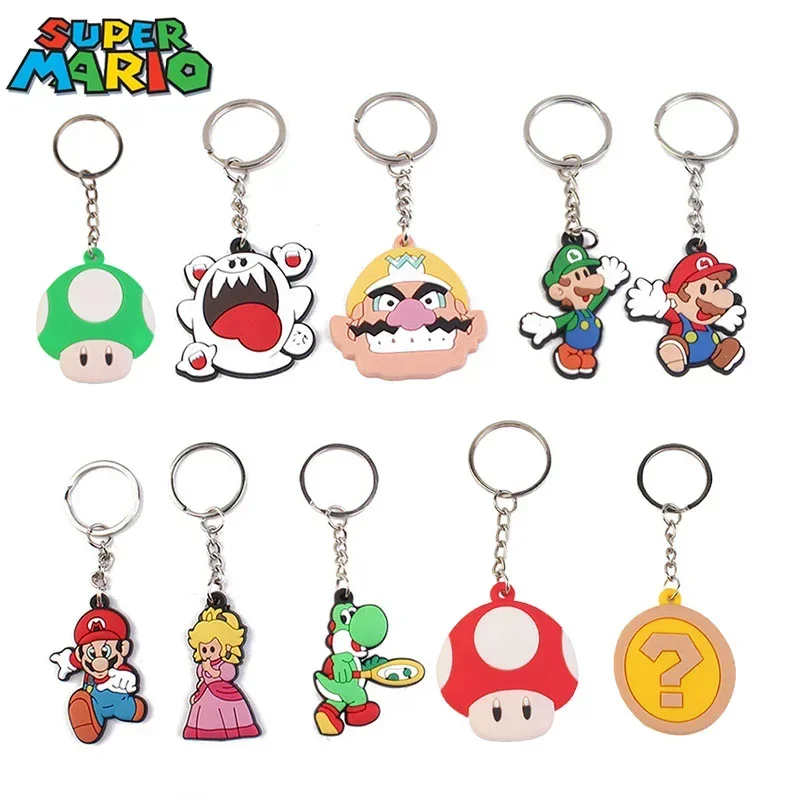 10 Uds Super Marios Bros llavero Anime mochila colgante Luigi juego de dibujos animados lindo llavero de coche DIY juguete bolsa decoración encantos regalos