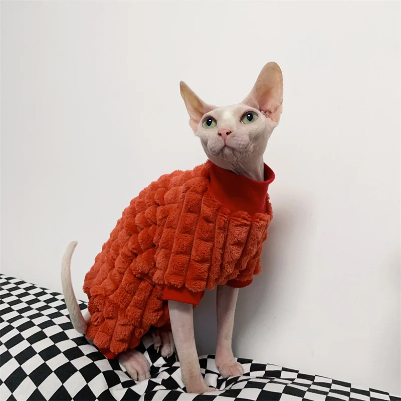 Ropa Para Gato Devon Rex Engrosamiento Peluche Abrigo Gato Suéter Disfraz Sphynix Ropa Katten Sphynx Pullover Ropa Productos para ropa exterior de invierno - imagen 5
