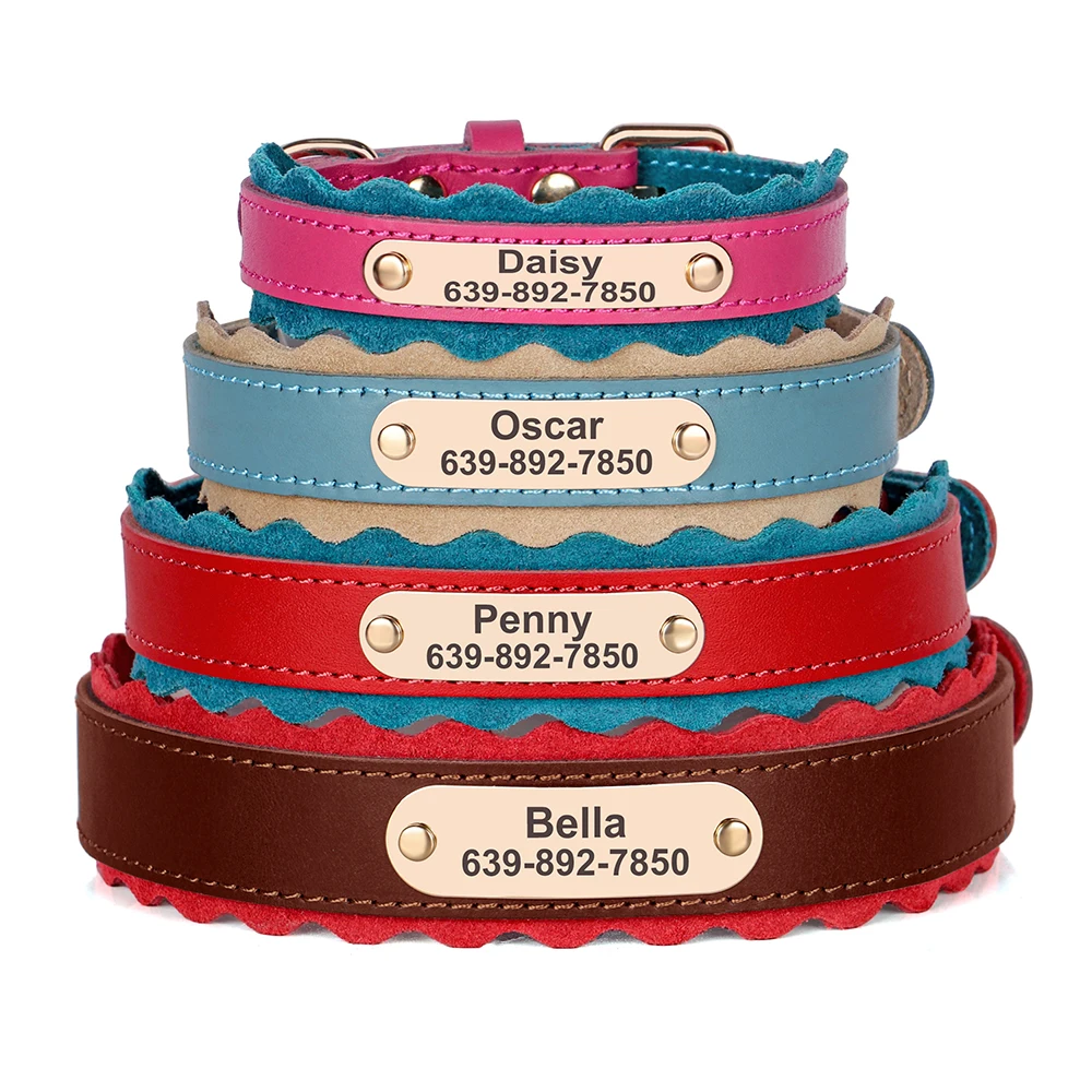 Collar de cuero personalizado para perros pequeños y medianos, Collar de identificación de mascotas, acolchado suave, ajustable, Bulldog - imagen 2