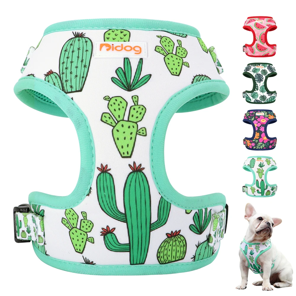 Chaleco con arnés de nailon de malla para perros, chalecos acolchados suaves para gatos, estampado de Cactus para cachorros, perros medianos, gatos, Bulldog Francés, Chihuahua - imagen 2