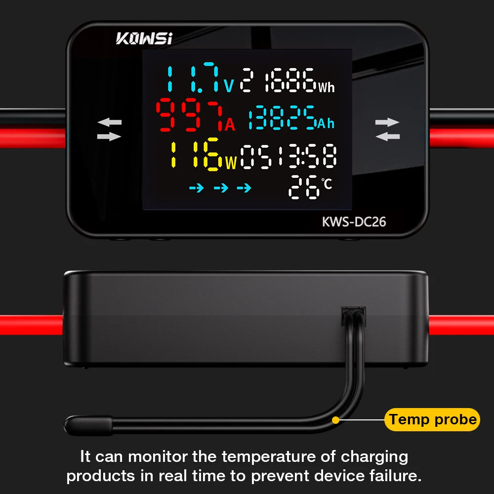KWS-DC26 DC8-80V Detector de carga de batería pantalla LCD a Color voltímetro amperímetro medidor de energía eléctrica monitoreo de voltaje de corriente - imagen 3