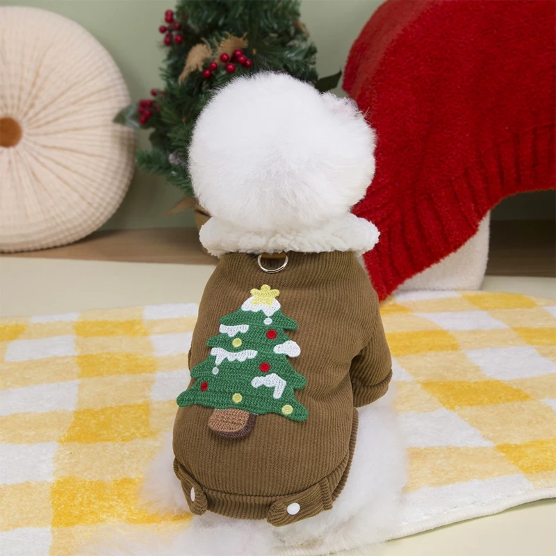 Ropa navideña para cachorros, abrigos de pana para perros pequeños, suéter con forro polar, chaqueta cálida para cachorros para invierno frío - imagen 3