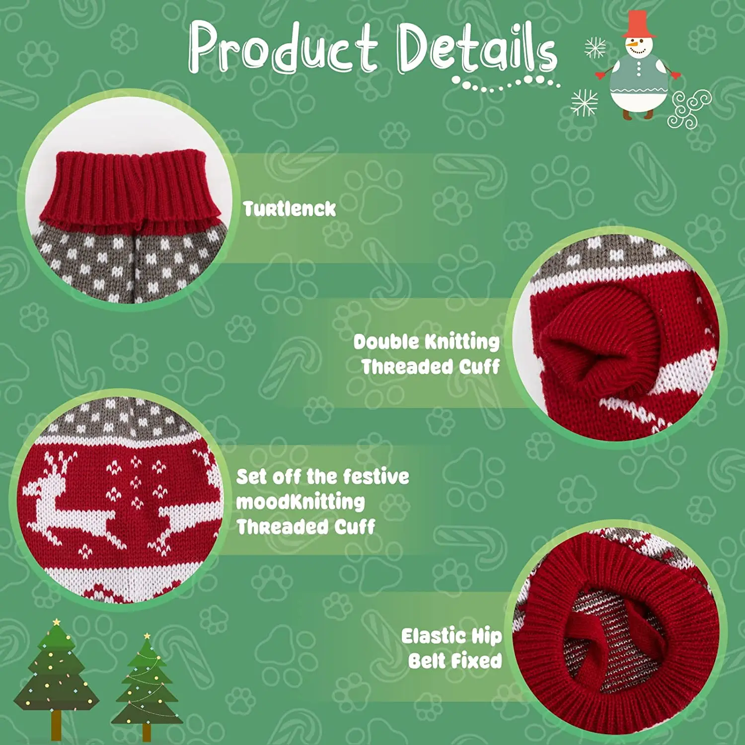 Suéter de Navidad para perros, suéter de punto con copos de nieve y Reno para perros pequeños, medianos y grandes, ropa navideña para mascotas, prendas de punto con cuello alto - imagen 5