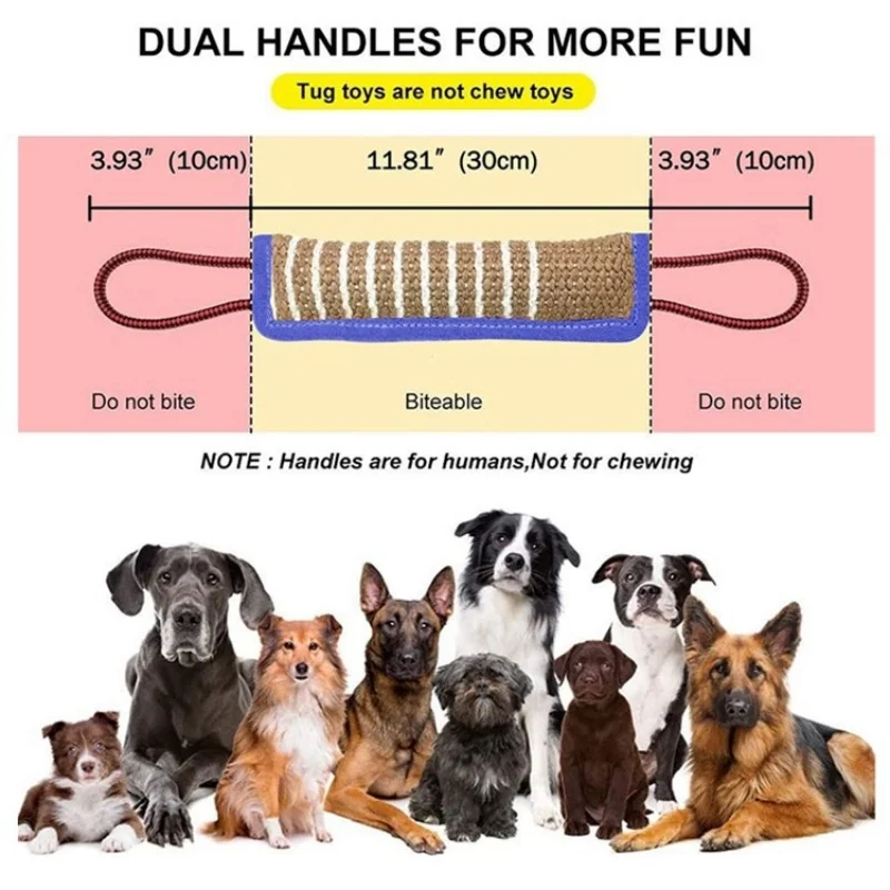 Juguete extractor para perros, almohada duradera para morder perros de yute con 2 asas fuertes, extractor de guerra, juego interactivo para entrenamiento de cachorros - imagen 2