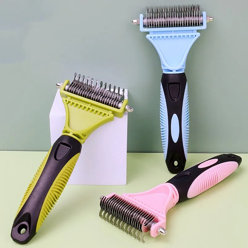 Peine para perros, cuchillo, cepillo para perros, cepillos para perros de acero inoxidable, removedor de pelo para mascotas, peines de doble cara para el cuidado de perros, limpieza del pelo de mascotas - imagen 2