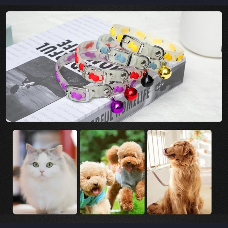 Collar para gatos que brilla en la oscuridad: Collar de silicona fluorescente con campana para collar nocturno antipérdida, suave para gatitos y perros pequeños - imagen 2