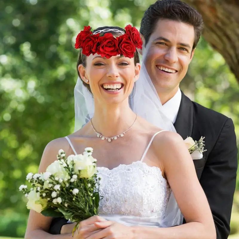 Corona de rosas para el pelo, corona Floral para novia, diadema de flores artificiales para la playa, corona para el pelo, diadema para la cabeza de vacaciones - imagen 5
