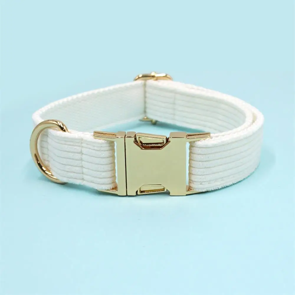 Collar de perro de pana blanca con grabado gratis, hebilla con nombre de identificación personalizado, suministro para perro, accesorio para mascotas, Collar para cachorro