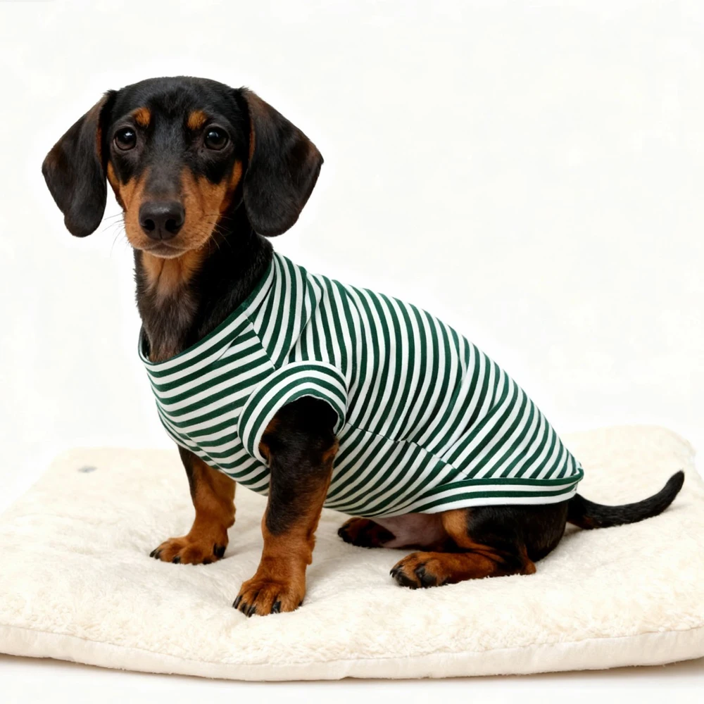 Camiseta de manga corta de algodón a rayas para perros pequeños Wiener, sudadera cálida para perros en miniatura, mono suave para perros de tejón - imagen 2