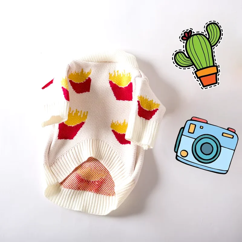 Suéter de algodón suave para cachorros, ropa para perros pequeños, bonito estampado de patatas fritas, chaqueta de diseño de alta calidad para gatos y animales, invierno - imagen 2