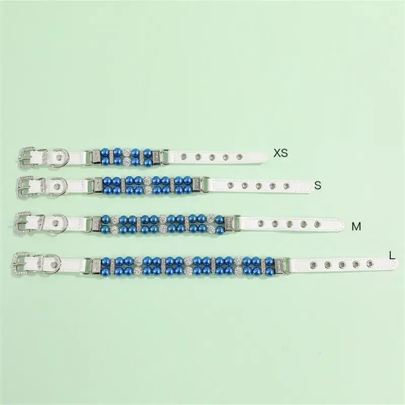 Collar de lujo para mascotas con perlas y diamantes de imitación, Collar ajustable de cuero PU con cristal para gato y perro para boda, fiesta de cumpleaños - imagen 4