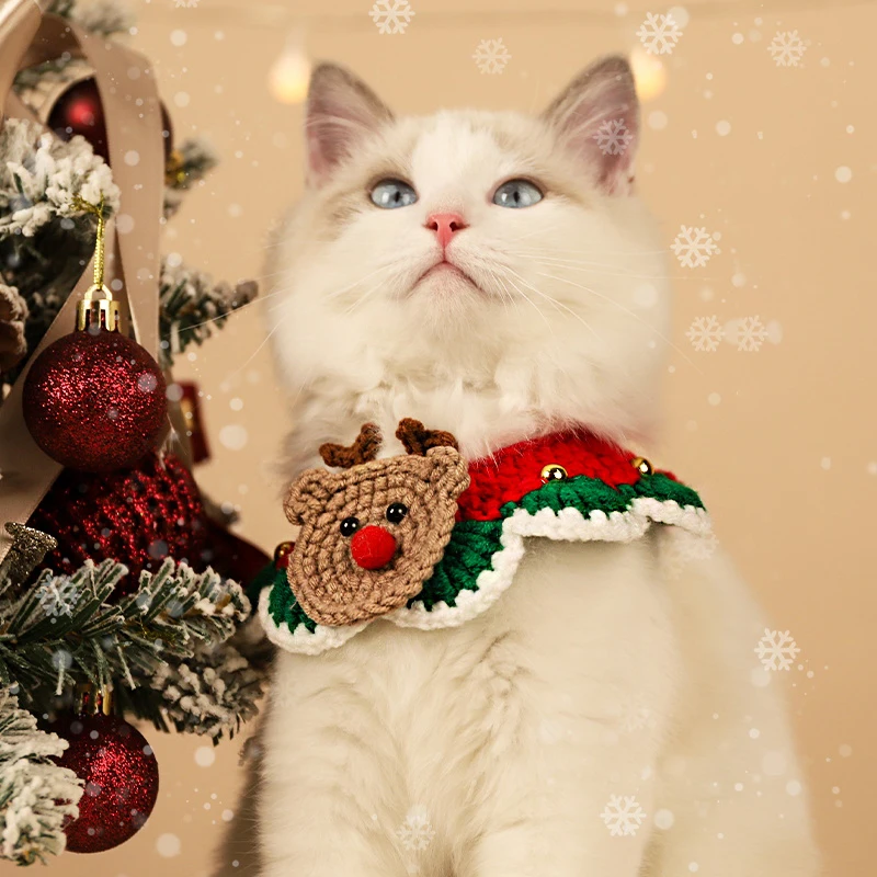 HOOPET-collares navideños para gatos, bufanda de lana de Año Nuevo para mascotas, suministros para mascotas, regalo para gatos, decoración para cachorros, accesorios para mascotas - imagen 3
