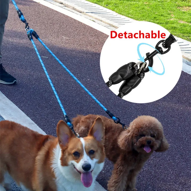 Dog Leash Reflective Double Leashes for Two Dogs Walking Soft Padded Handle Dogs Leash Drag Three Four Dog Chew Proof Pet Chain - imagen 4