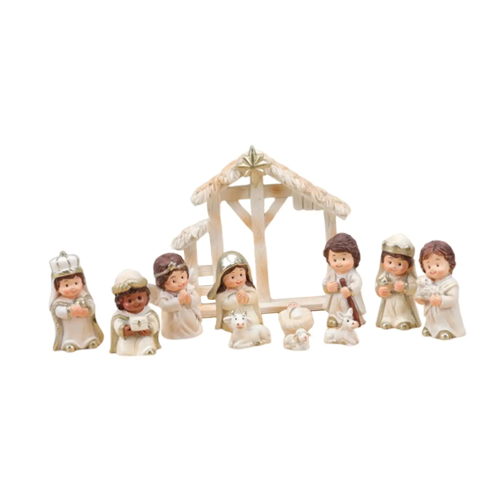 Figuras de Natividad navideña, estatuas de la Sagrada Familia, adorno de mesa detallado, adornos navideños para mesas, chimenea, 12 Uds. - imagen 2