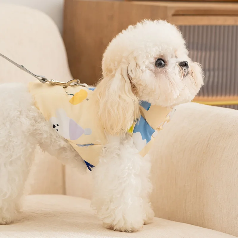 Parques de perros de otoño e invierno, chaqueta informal estampada con cuello alto, chaleco de tracción, chaqueta gruesa y cálida, ropa para perros de peluche, ropa para cachorros - imagen 3