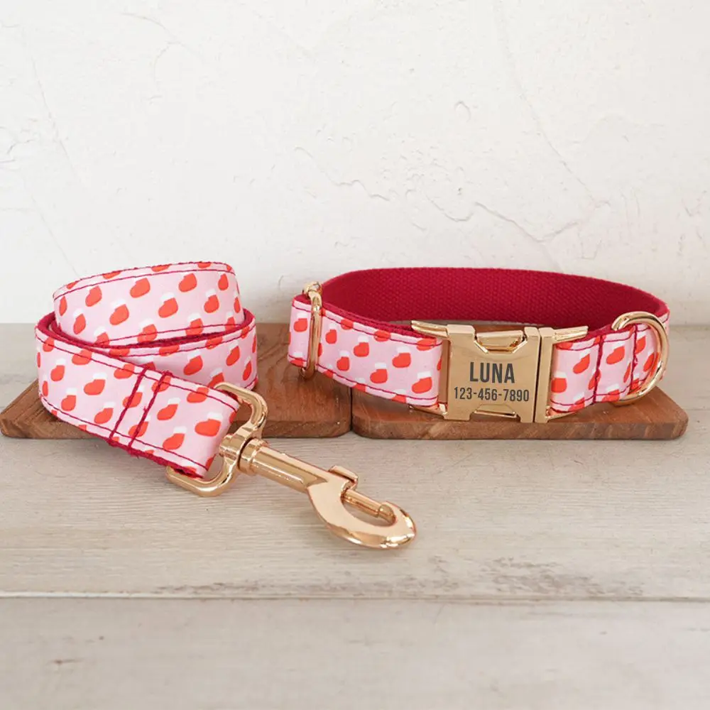 Collar de perro personalizado con grabado gratuito, correa para mascotas a juego, hebilla de Metal de contactos personalizados, calcetines de Navidad, Collar para cachorros